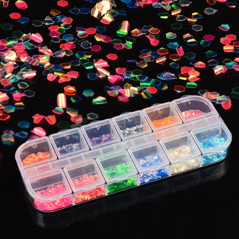 Дизайн ногтей украшения блестки разноцветный Маникюр нерегулярные разбитое стекло платины ногтей Аврора блестки Алмазный флакон