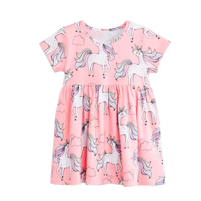 Jumping meters Animals Girls Dresses With Unicorns Print Hot Selling Fashion Baby Cotton Party Wedding Kids Clothes | Детская одежда и