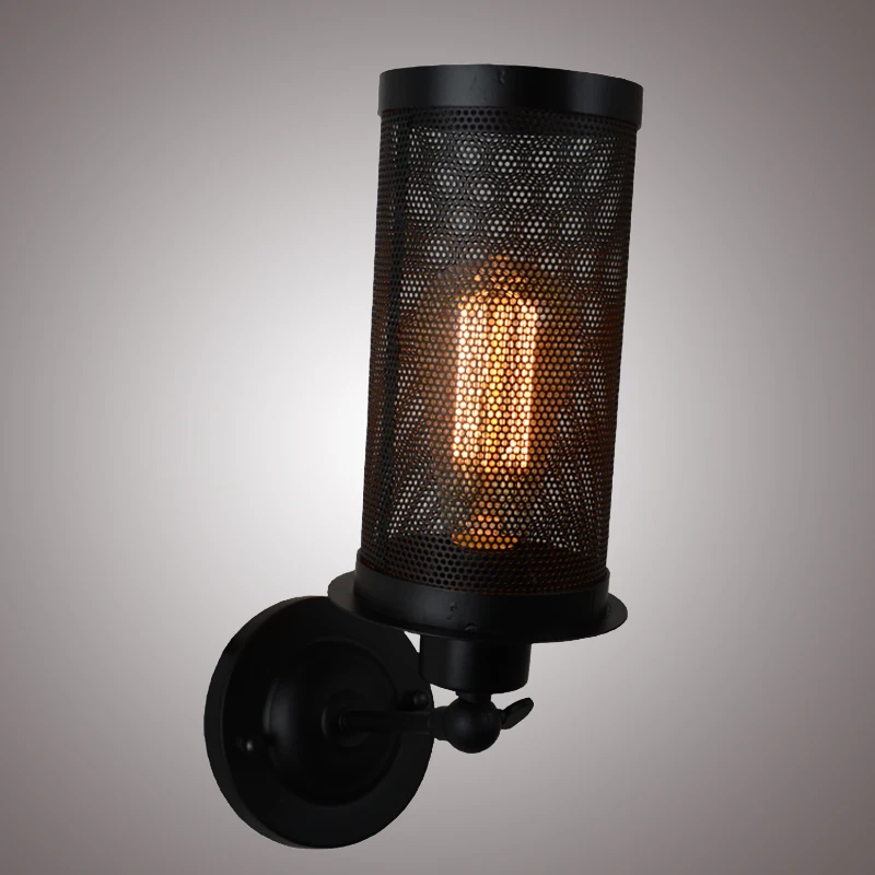 

Antique vintage American country Style wall lamp Retro Metal Black Cage indoor lighting wall lights For Bedroom Foyer