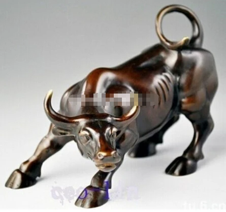 Copper Brass CHINESE crafts decor ation Asian Asian Big Wall Street copper Fierce Bull/OX Statue,Home decoration 8inch high