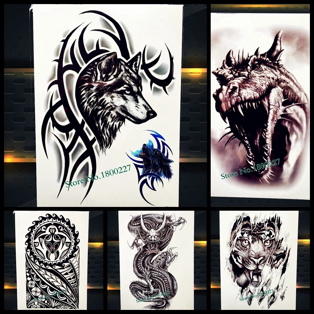 Тату Наклейка Черная водостойкая для мужчин и женщин 21 х15 см|tatoo for man|wolf tattootattoo body |