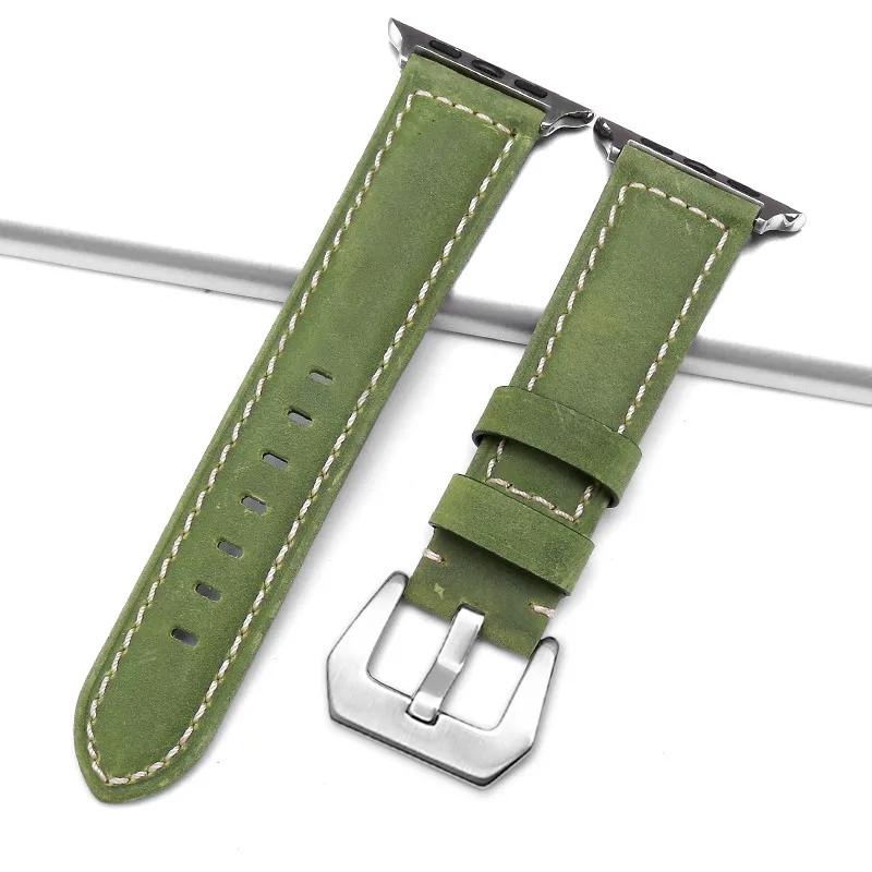 

Handmade 9 Color Watch Accessories Vintage Genuine Crazy Horse Leather Apple 40mm 44mm Watchband Watch Strap & Watch Band