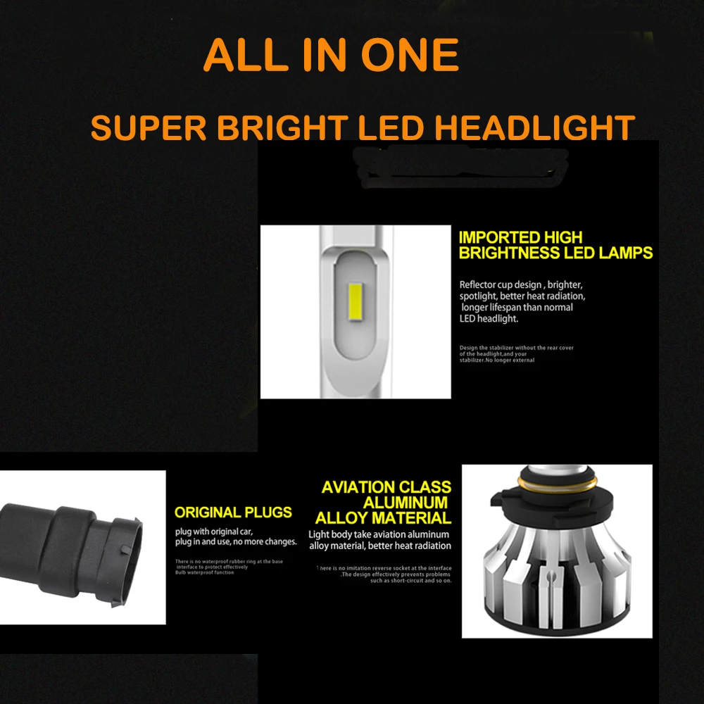 Super Bright H4 H13 High Low Beam Car led headlight CSP 8000lm 6000K H1 H3 H7 H9 H11 9005 9006 9012 881 Auto fog lamp bulbs | Автомобили и