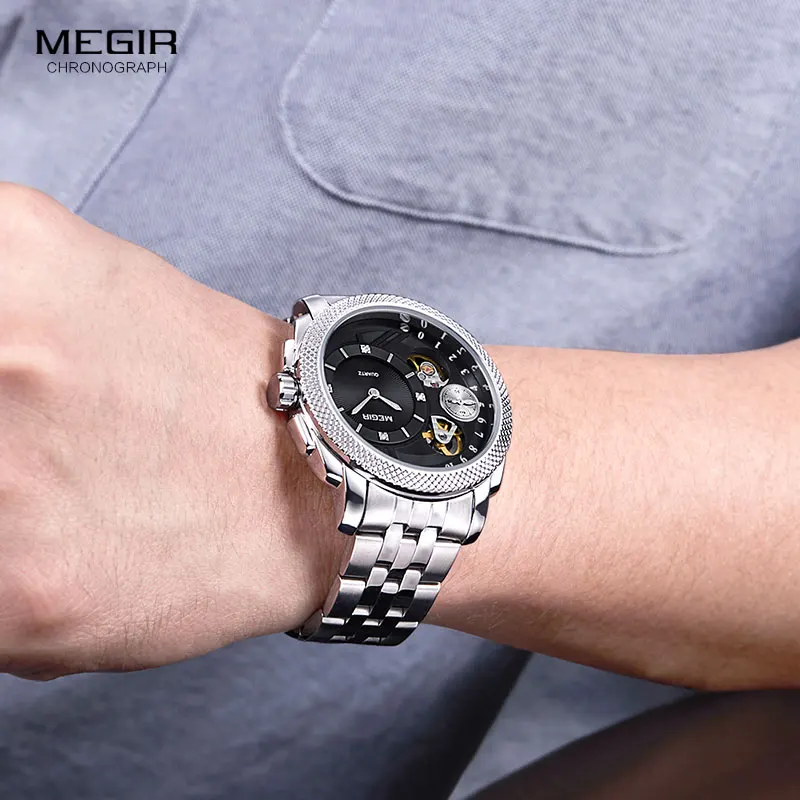 Мужские Стальные кварцевые часы Megir аналоговые наручные Montres с декоративным