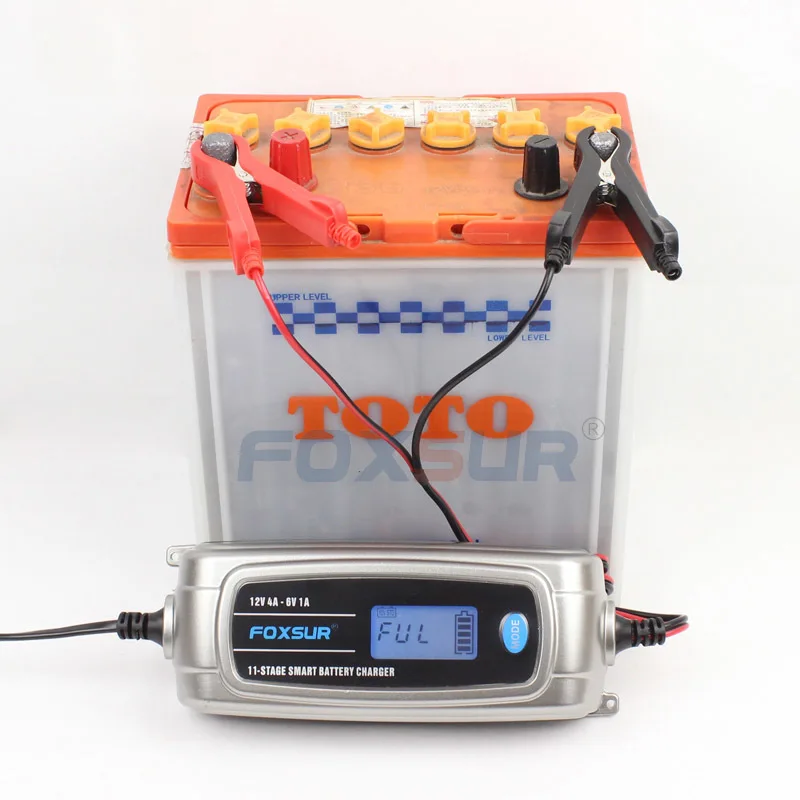 Foxsur 12v 4a 6v 1a 11-stage смарт-зарядное устройство, игрушка и автомобиль Agm гель мокрый Efb зарядное устройство, Lcd интеллектуальное зарядное устройство