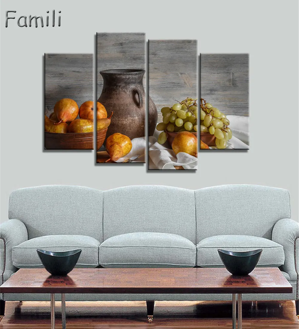 4 шт. Картина на холсте с изображением цветов и чашек|art pictures|picture for kitchenmodern paintings