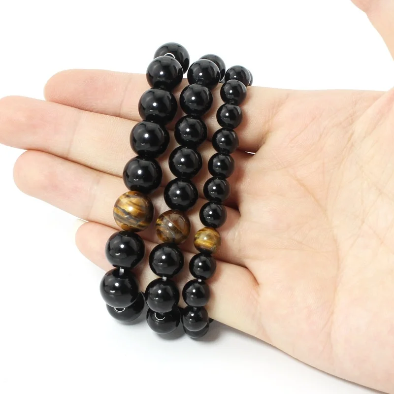 Браслет для мужчин и женщин черный натуральный камень Исцеление Рейки молитва