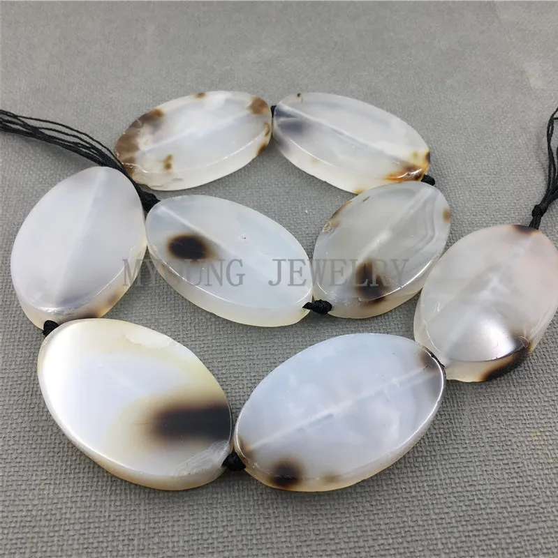 MY1223 Oval Polished Clear Slice White and Brown agates Slab Drilled Pendant Beads For DIY Jewelry 15.5 Inch Strand | Украшения и