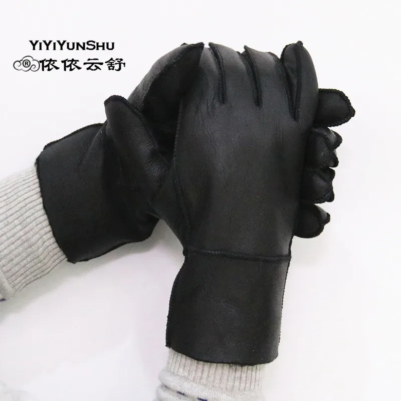 Мужские шерстяные перчатки YIYIYUNSHU черные и серые из 100% натуральной кожи с