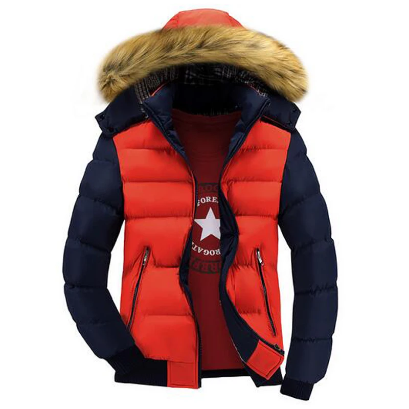 Мужская парка с капюшоном в стиле пэчворк повседневная утепленная куртка