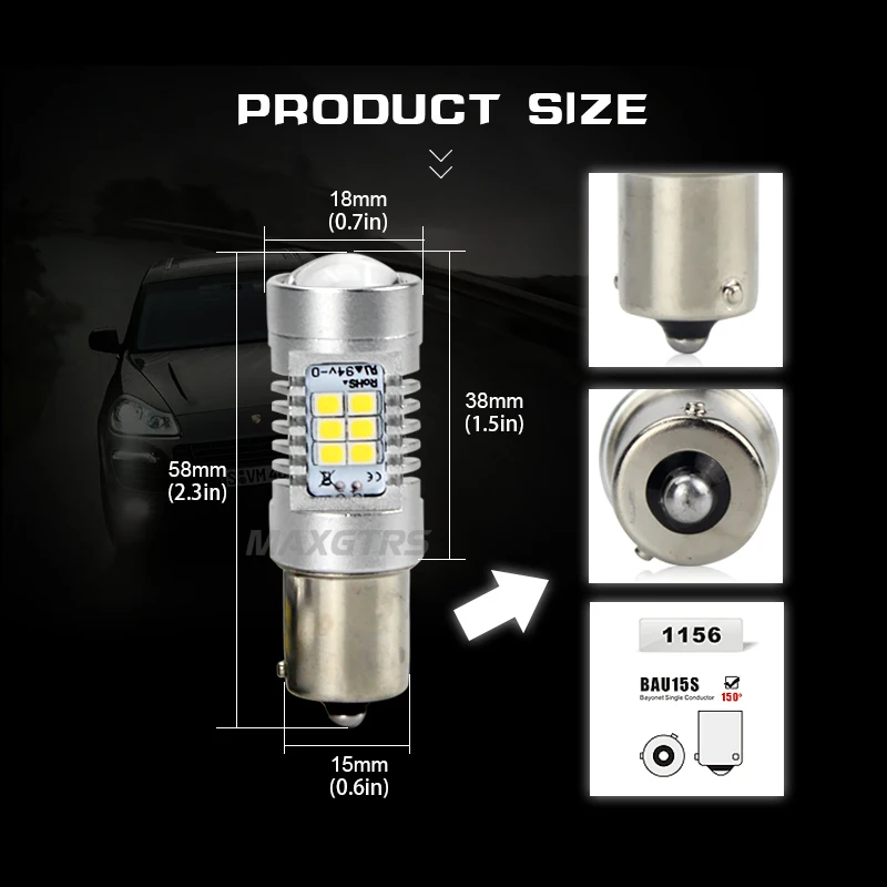 2x BAU15S S25 1156 PY21W Янтарная обратная Светодиодная лампа 2835 чипы автомобильный сигнал