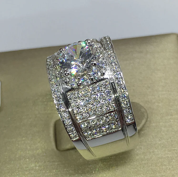 Stunning Luxury Jewelry Drop Shipping High Quality 925 Sterling Silver Pave Full 5A Zirconia CZ Eternity Women Men Wedding Ring |