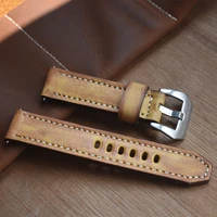 onethelevel genuine leather watchbands yellow watch band strap for panerai belt stainless steel polished buckle 18 20 22 24mm