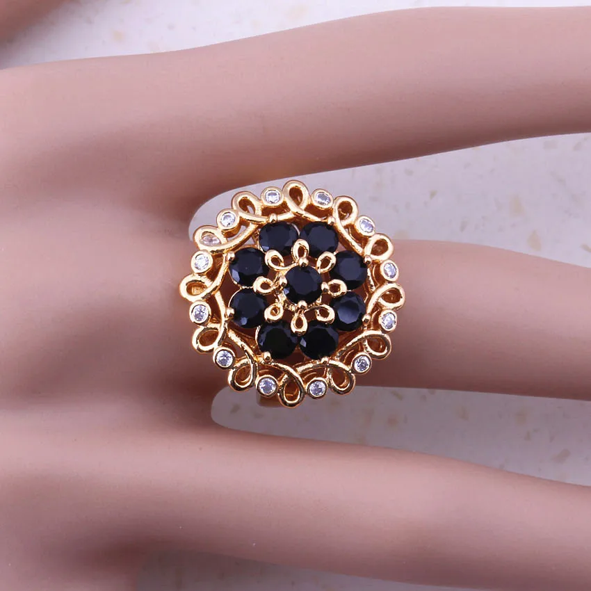 Ослепительные черные хрустальные желтые золотые цветные модные кольца для