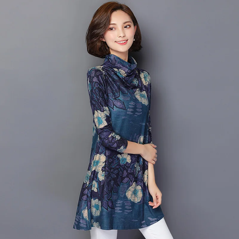 Плюс Размеры длинная туника блузка 2017 женская обувь весна Цветочный принт Для