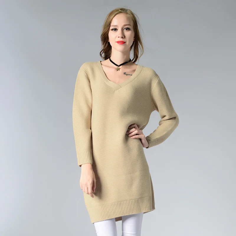 Радость Душу Населения Женщины Платье Свитера 2017 Вязание Полный Рукав Плюс
