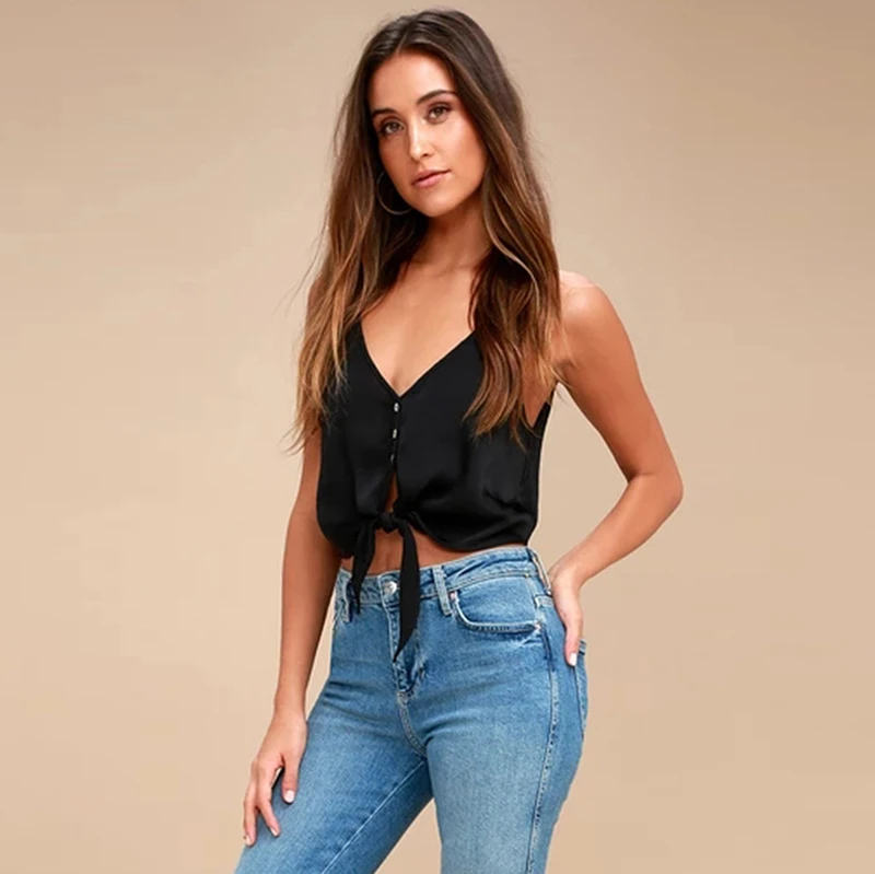 Сексуальный женский топ на пуговицах с глубоким v образным вырезом и бандажным