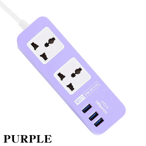 Urbantin 2AC розетки 3 USB выходы универсальный блок питания цветная умная Быстрая зарядка usb с адаптером EU AU UK US - Цвет: PURPLE