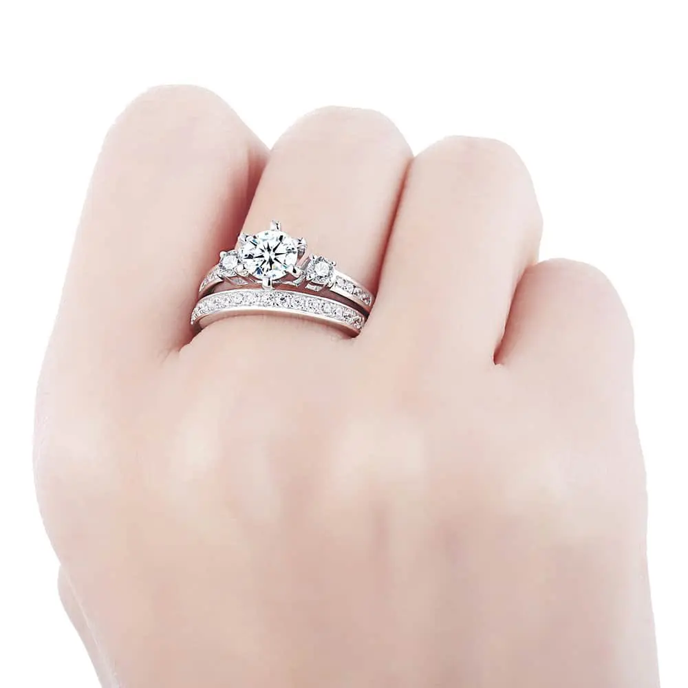 3-Stone 1.94 Carat Cut Cubic Zirconia Ring Round Muilt-layer Wedding Party Jewelry Gift 925 Sterling Silver For Women SR20 | Украшения и