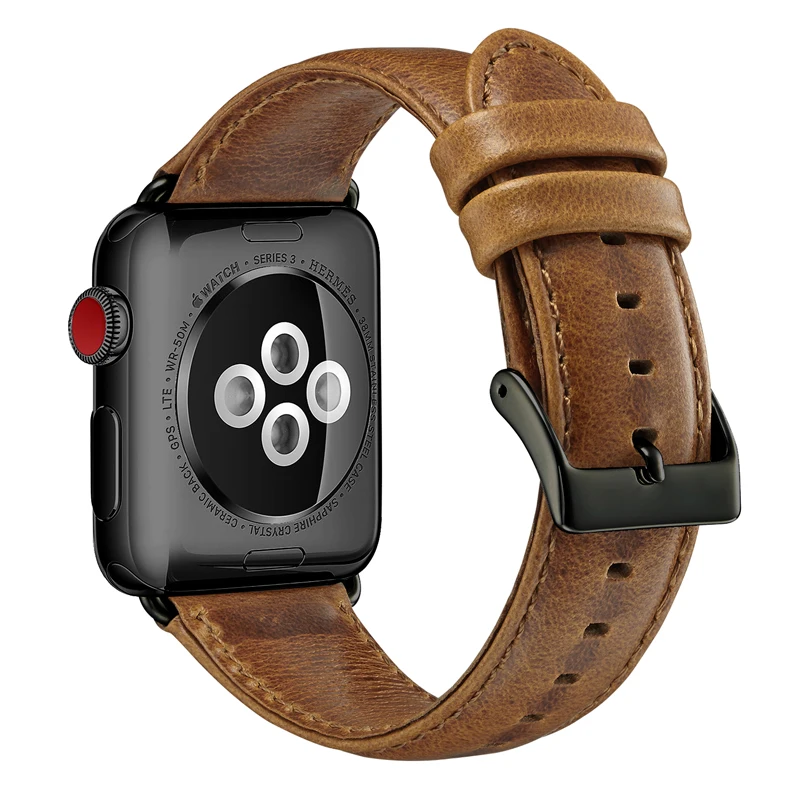 Кожаный ремешок для Apple Watch 4 42 мм 44 черный мужской браслет VIOTOO коричневый кожаный