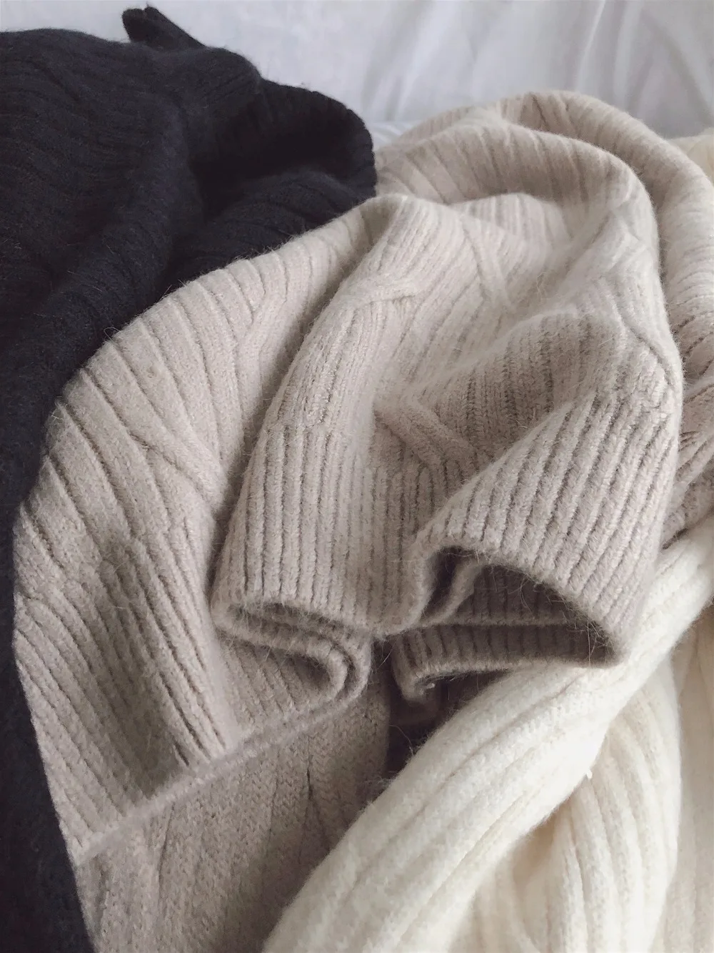 2019 зима плюс размер шерсть вязаная теплая фонарь рукав костюм свитер + норки