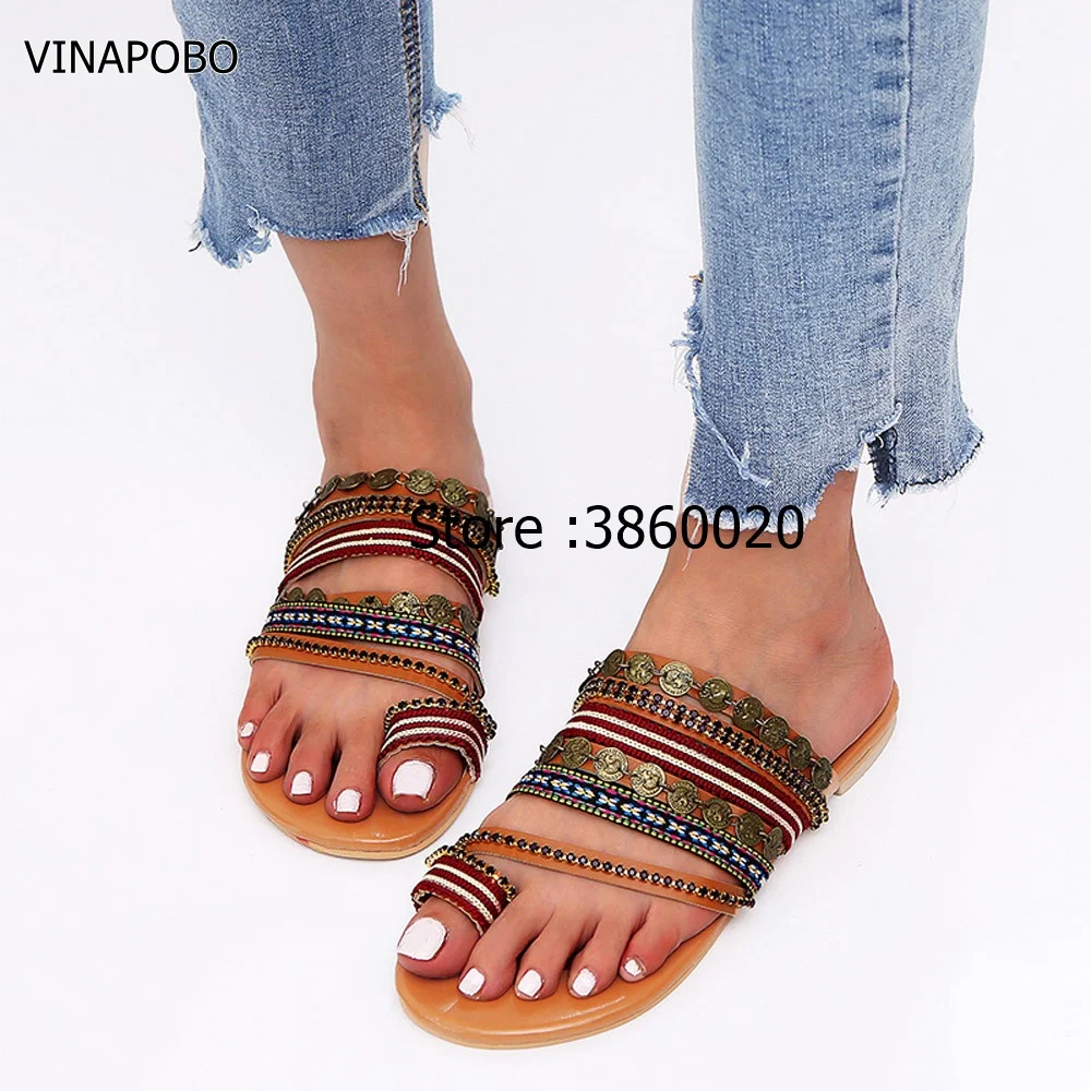 vinapobo women slippers summer sandals outdoor platform open toe rhinestone flat casual 2018 | Обувь