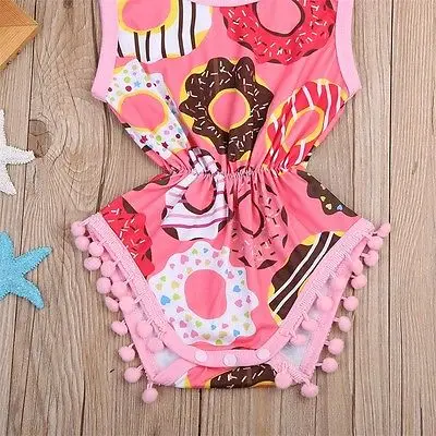 2019 Summer Baby Newborn Infant Girls Donuts Romper Sunsuit Sleeveless Tassle Jumpsuit Casual Clothing Outfits | Мать и ребенок