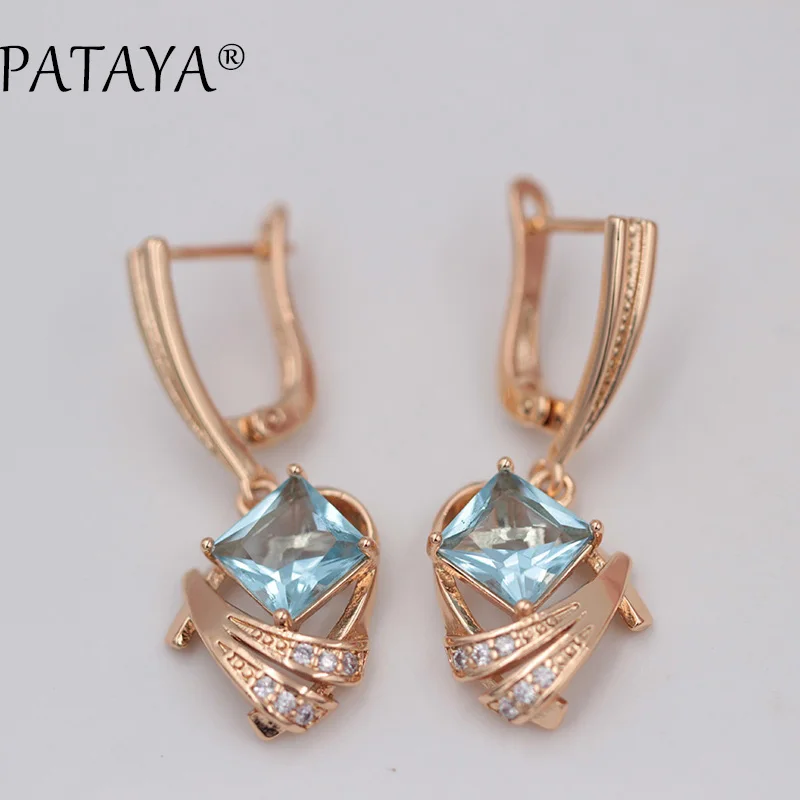 PATAYA 585 розовое золото длинные серьги AB Красочные натуральный кубический цирконий