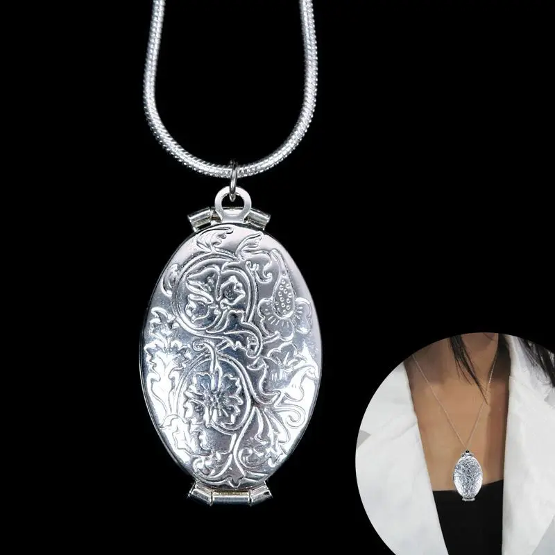 Старинный посеребренный цветок Выгравированный Овальный кулон с фото Шарм
