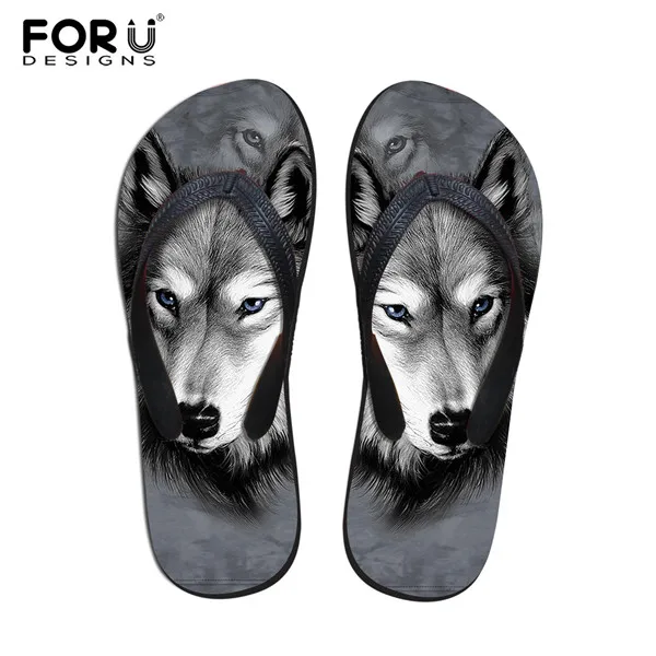 FORUDESIGNS/Новинка; Модные женские Вьетнамки без шнуровки; милые летние женские шлепанцы с изображением мопса; женская пляжная обувь на плоской подошве с объемным рисунком хаски - Цвет: W1428AB