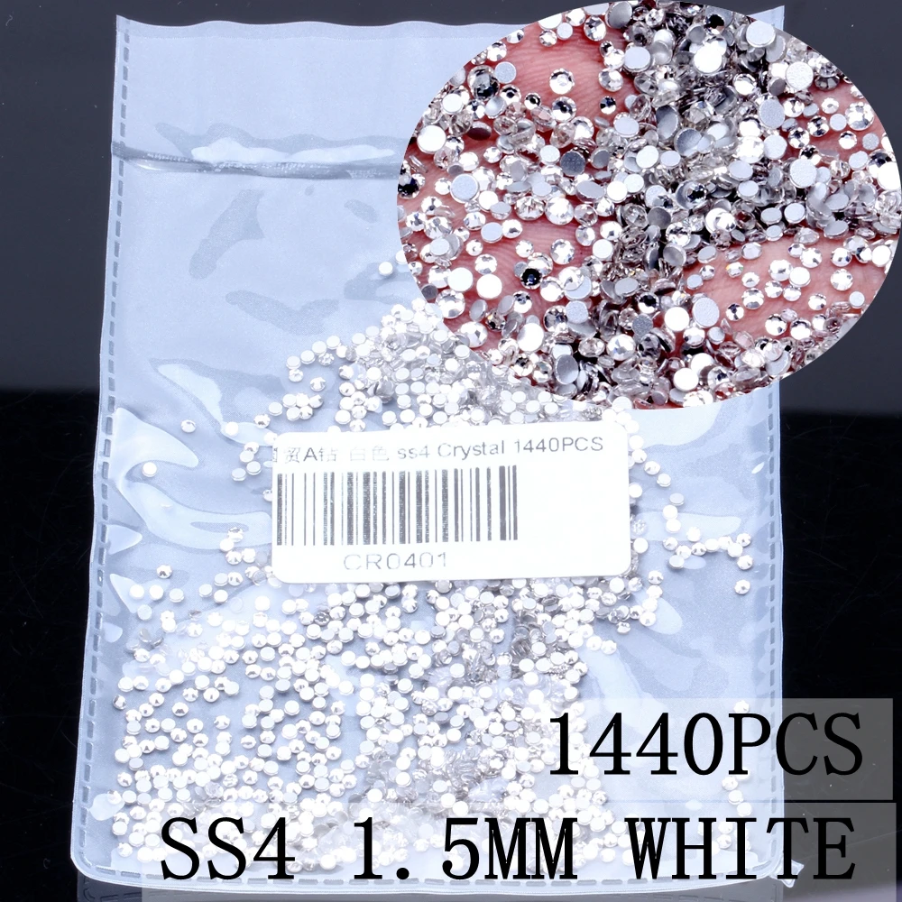 Crystal ss4 1440pcs Хрустальные стразы SS3-SS8 с плоской задней частью ногтей горный хрусталь 3D не исправление ногтей Украшение DIY стеклянные стразы - Цвет: Crystal ss4 1440pcs