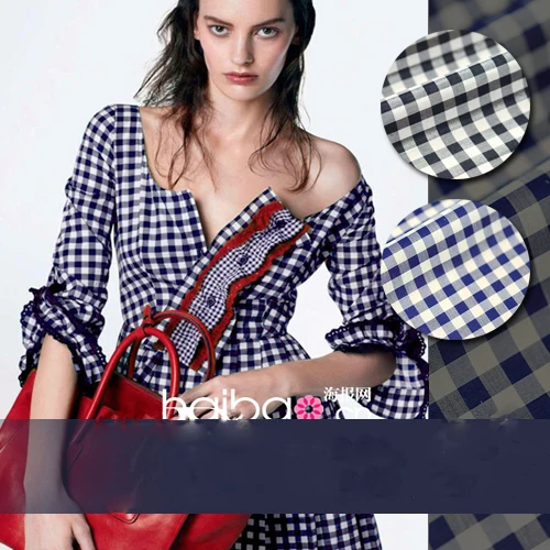 

Summer new all cotton shuttle plaid fabric black and white red cotton shirt, dress, sleeping dress fabric