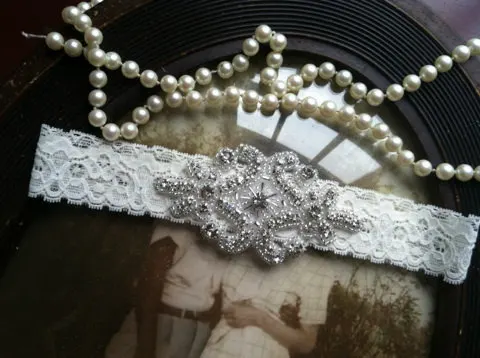 SALE Wedding Bridal Garter Ivory Lace Rhinestone Vintage Toss | Женская одежда