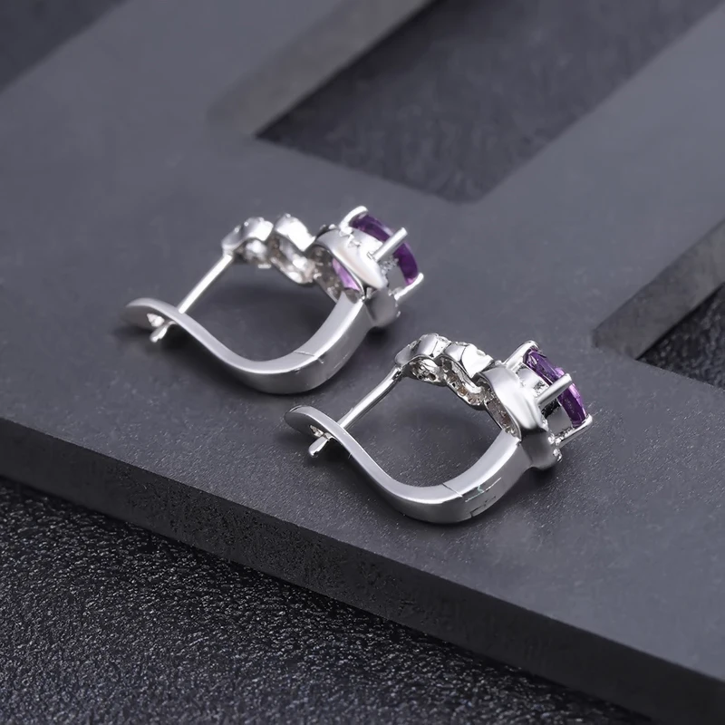 Женские свадебные серьги гвоздики с натуральным аметистом из стерлингового