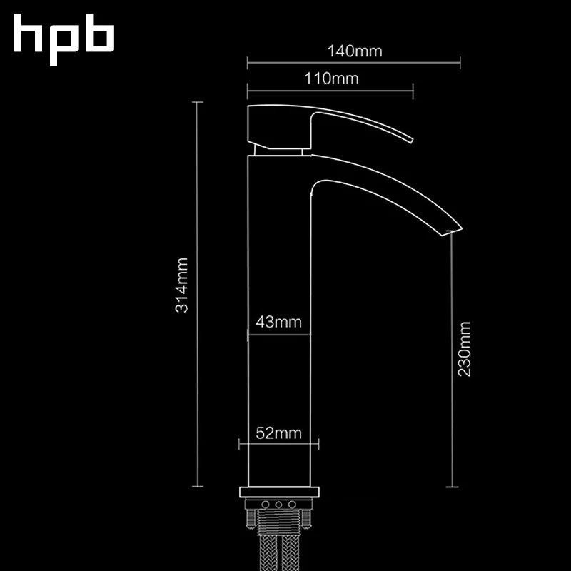 HPB водопад высокий смеситель для раковины ванной комнаты Смеситель кран с одной