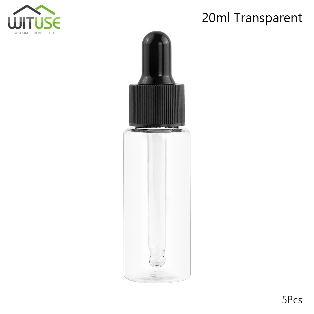 20ml Transparent 5 шт./лот 10 мл 15 мл 20 мл пустые пластиковые бутылки стеклянные капельницы масла флакон для эфирных масел многоразового Пипетка для жидкости бутылки оптом - Цвет: 20ml Transparent