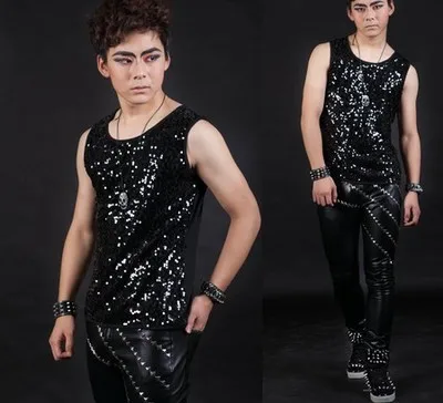 Мужской костюм футболка без рукавов DS одежда для выступлений в стиле панк