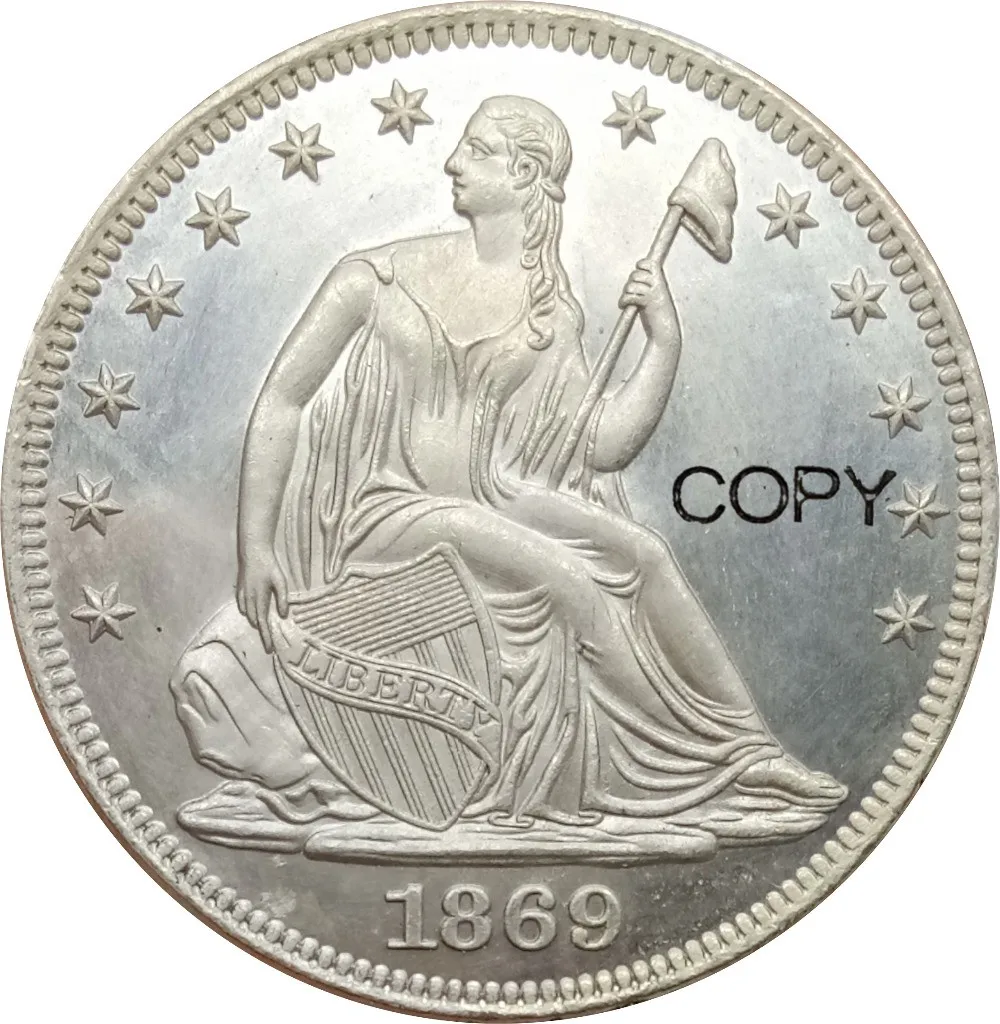 

Соединенные Штаты свобода сидение половина доллара 1869 девиз над орлом Латунное серебро копия монет