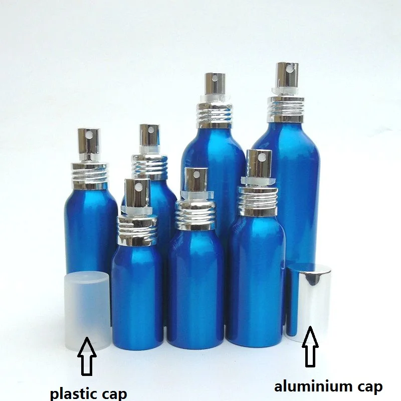 

20-50pcs 30-500ml blue Aluminum empty spray bottle plastic cap Fine Mist Refill cosmetic spray jar Sample subpackage travel