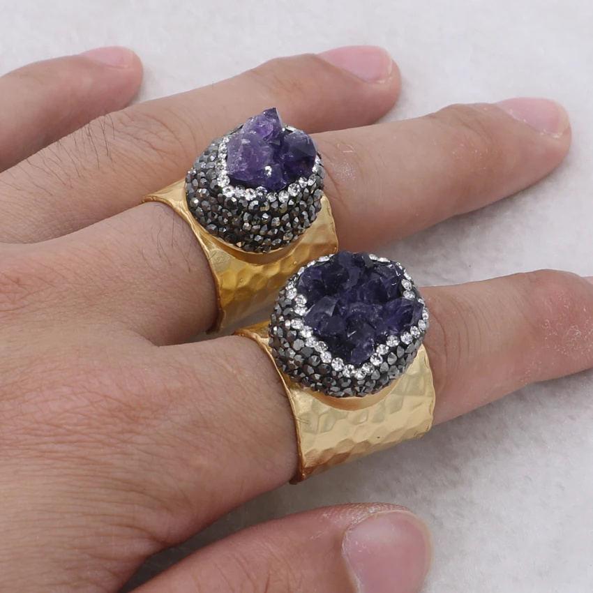 1 шт. кольца с натуральным кристаллом druzy покрытые камнями ювелирные изделия из