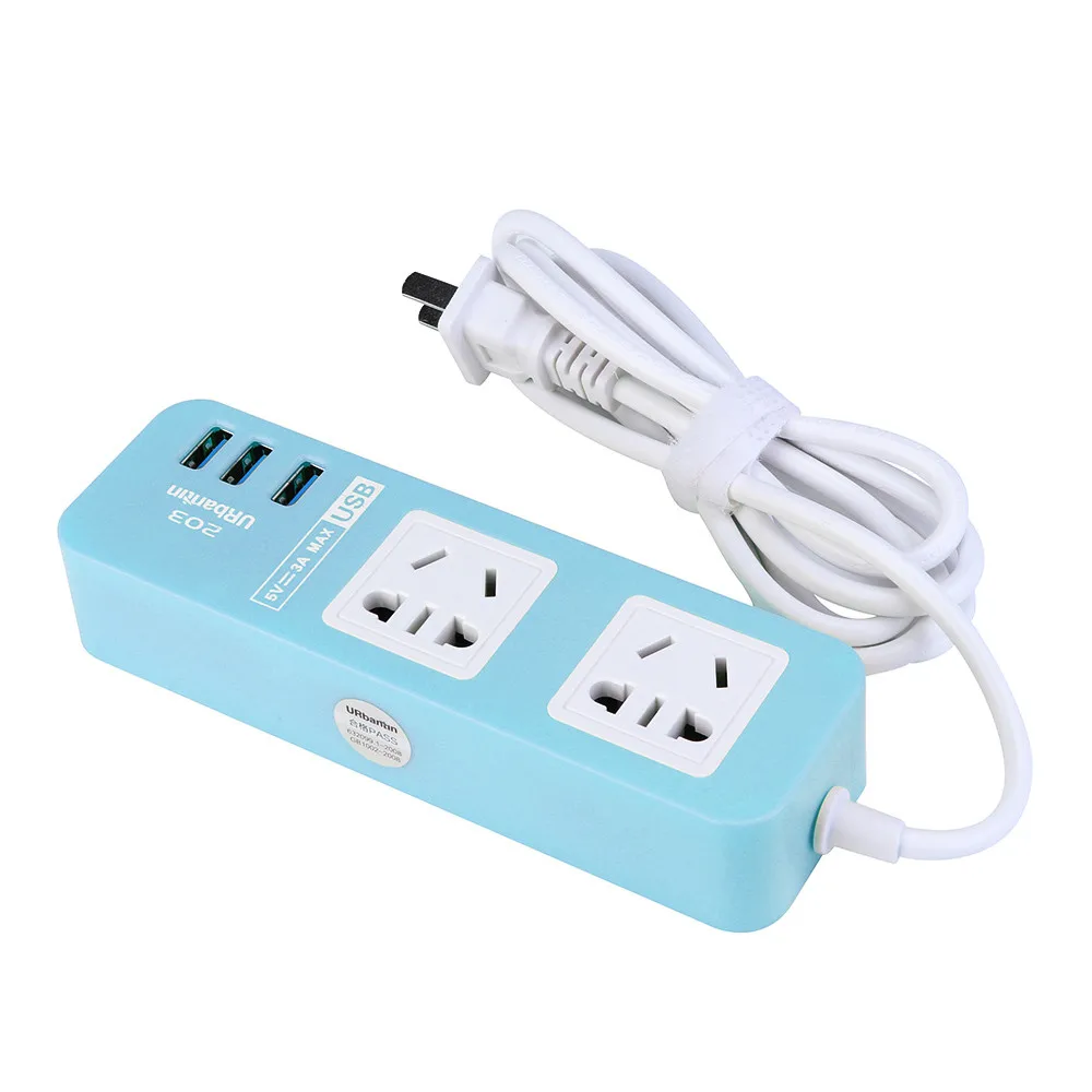 Blue EPULA высокое качество 5.9ft США штекер 4 розетки сетевой фильтр с 3 портами usb Lightningproof - Цвет: Blue