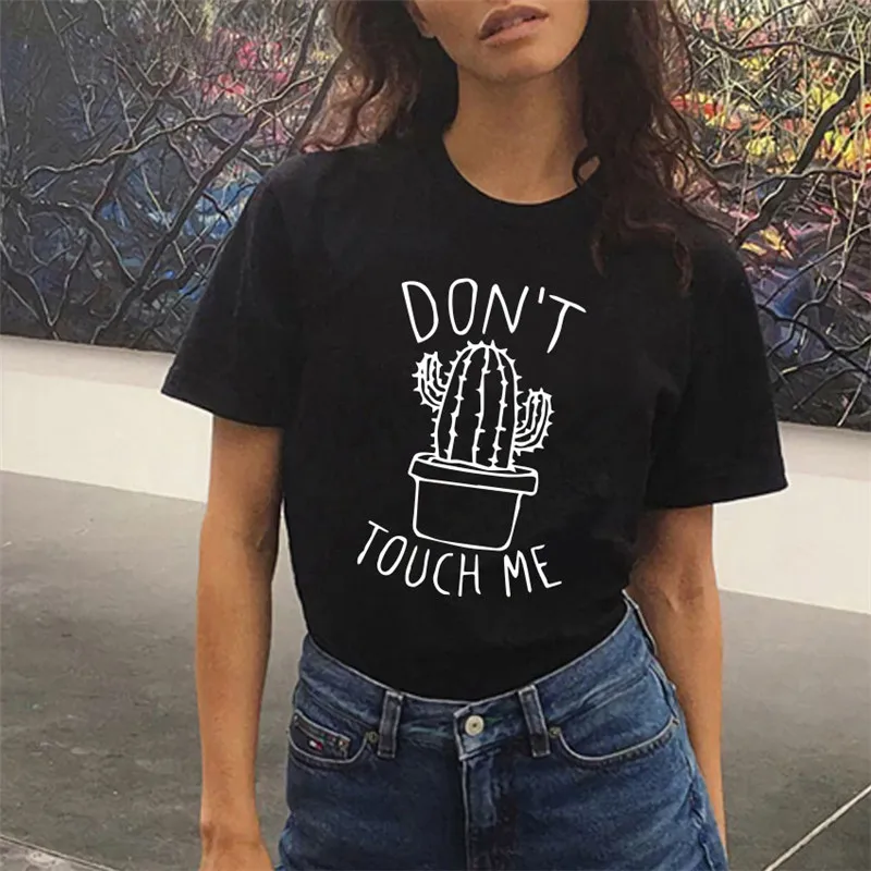 Женская футболка с буквенным принтом Don't Touch Me Повседневная круглым вырезом и