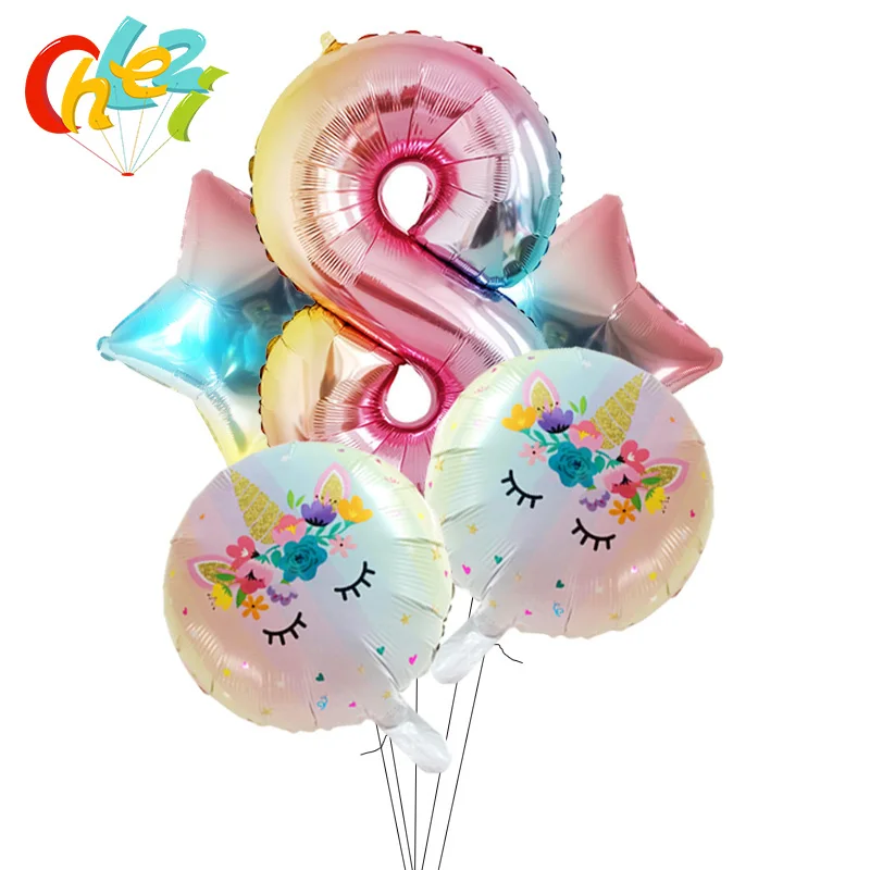 5 шт., 1, 2, 3 цифры, вечерние украшения на день рождения, Globos, подарки для маленьких девочек и мальчиков, рисунок единорога из мультфильма, гелиевые шары, детская игрушка для шоу