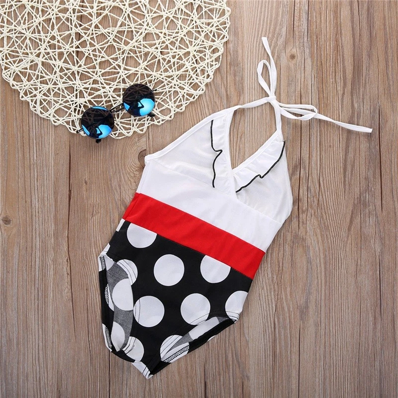 Цельный купальный костюм 2017 г. купальник-бикини в горошек для маленьких девочек
