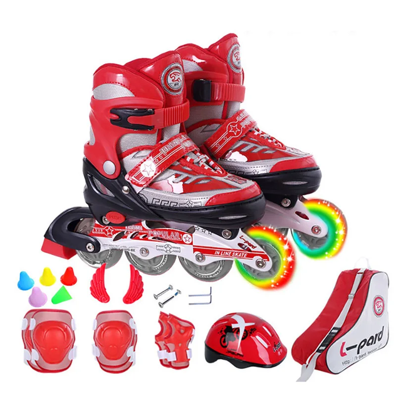 Pink set EUR 35-38 Новые детские Обувь с дышащей сеткой, подшипники для роликовых Инлайн Коньков обувь для роликов, скейтборда шлем коленей Шестерни Регулируемый Моющиеся колёса из полиуретана для роликовых коньков, для подростков - Цвет: Pink set EUR 35-38