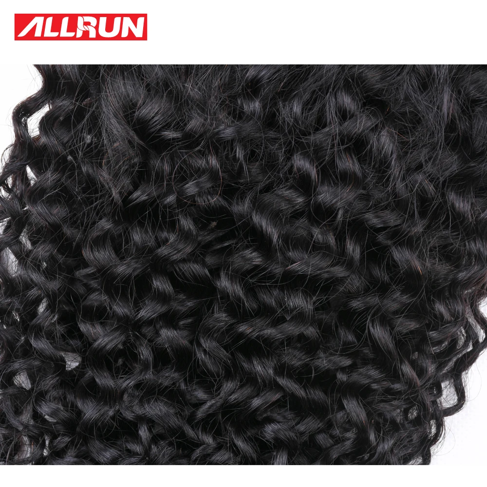 Allrun Kinky Curly кружева закрытия человеческих волос бесплатно/средний/три части 4x4