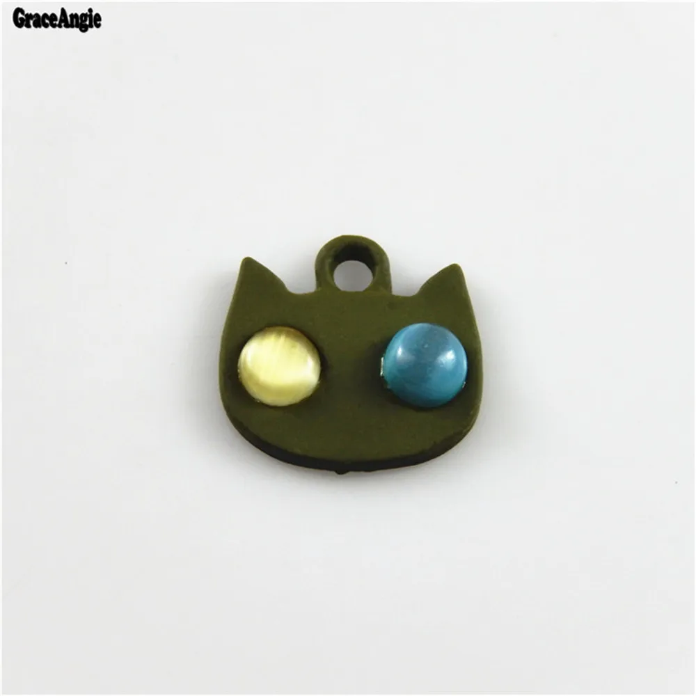GraceAngie10pcs Army Green Cat Insert Imitation Diamond Accessory Suspension Jewelry Making Bracelet Pendant Charms Craft 52697 | Украшения