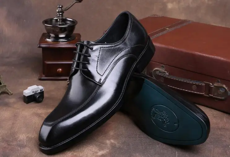

Goodyear handmade men's shoes leather British derby business dress square toe wedding /suit / single leather shoes