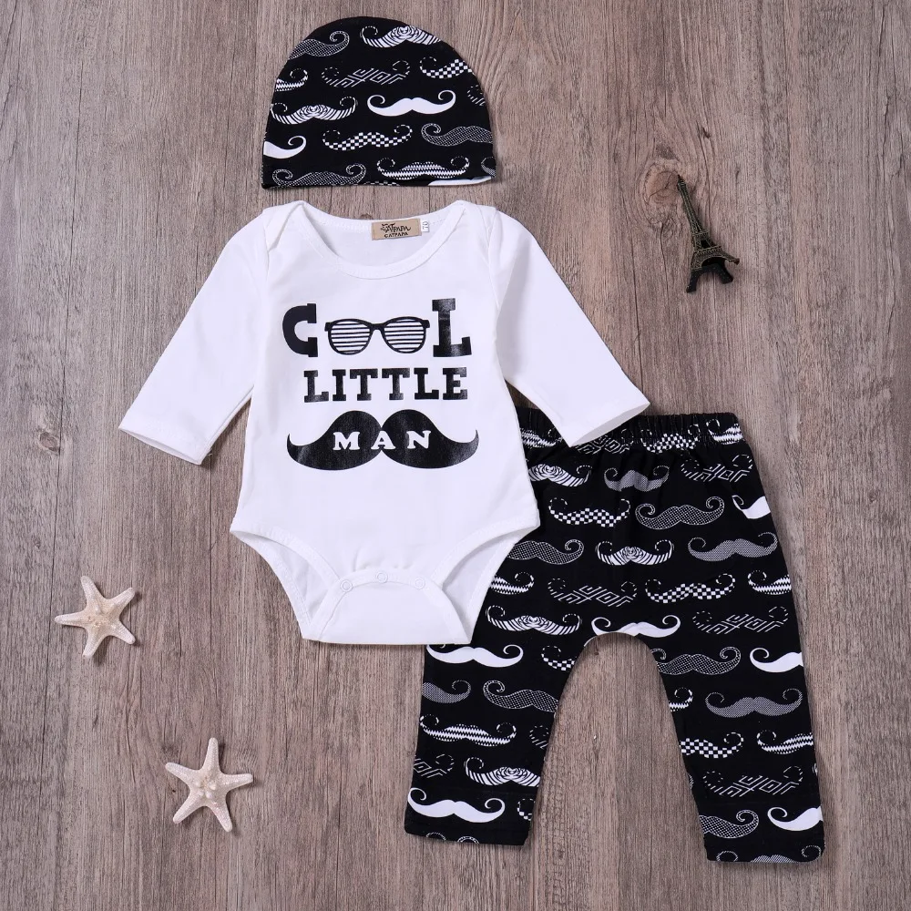 Cool litttle Man Baby boy clothes set 2PCS Suits Romper+Moustache Pants +Hat Newborn boys Outfits |