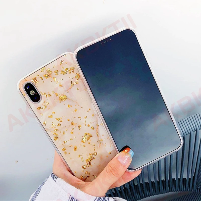 AKBKTII чехол для iPhone 7 роскошные золотые Фольга Bling Мрамор X XS Max XR 8 6 6s плюс Чехол